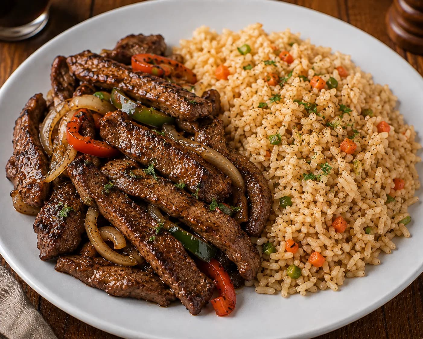 Beef strips & rice